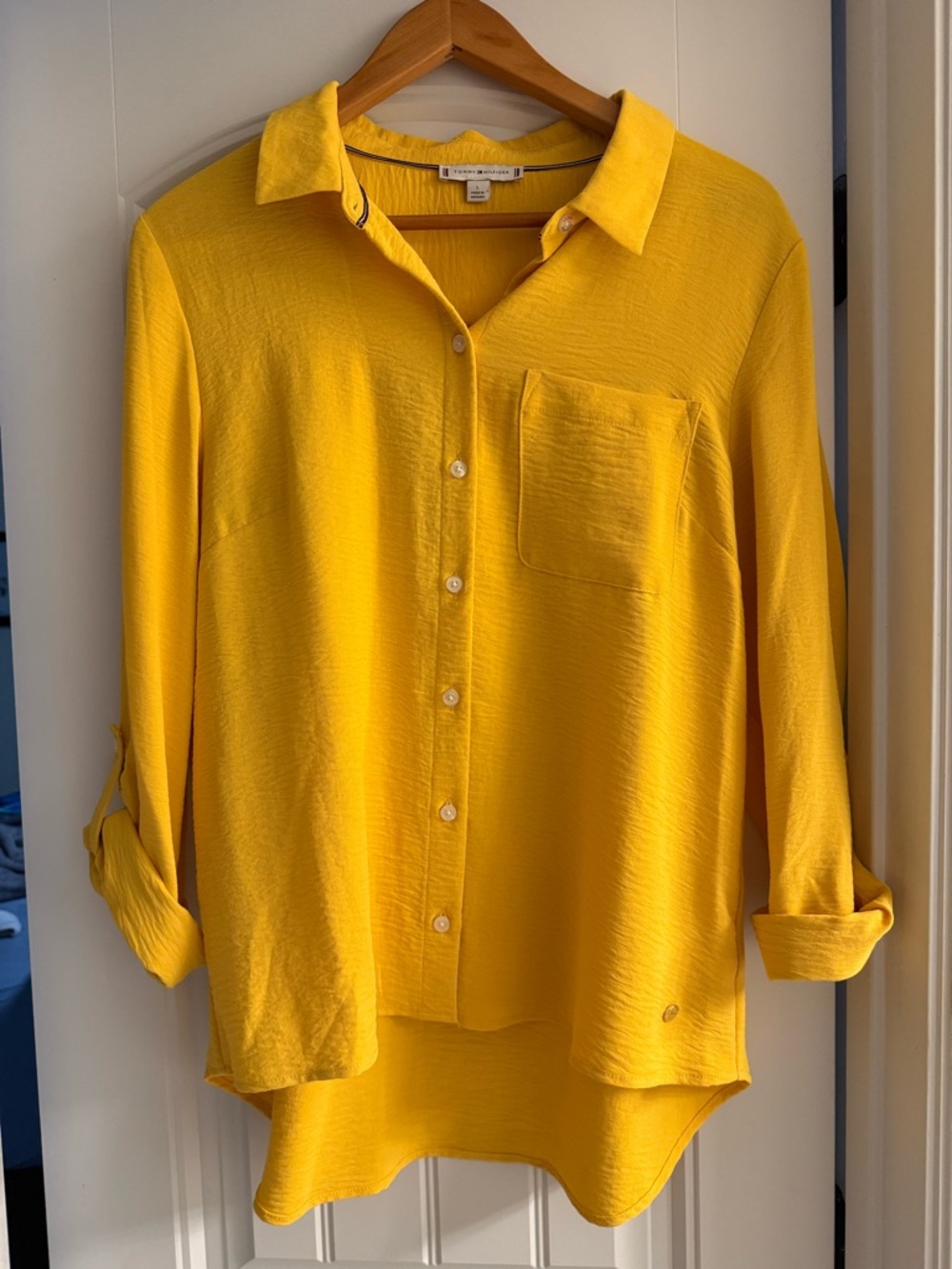 Tommy Hilfiger Large Bright Yellow Button-Front Women's Blouse